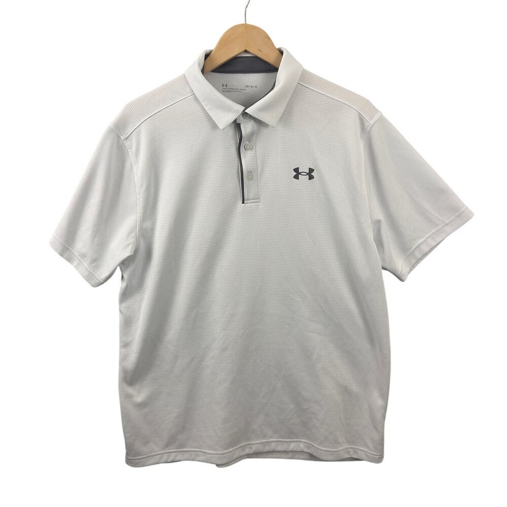 Under Armour White Performance Polo Shirt Men’s L HeatGear Athletic Golf